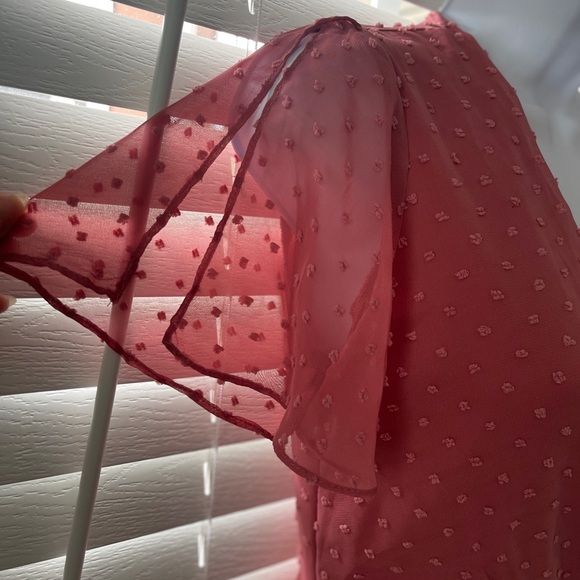 Lulu's Next to You Rusty Rose Swiss Dot Ruffled Midi Dress - Picture 6 of 12